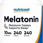 ‌ ملاتونین 10 میلی گرم ناتری کاست 240 عددی Nutricost Melatonin 10mg, 240 Tablets - 10mg