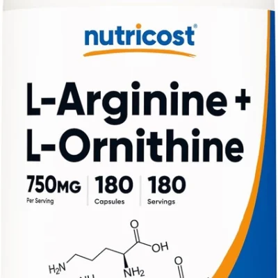 آرژنین و اورنیتین 750 میلی گرم ناتری کاست 180 عددی Nutricost L-Arginine L-Ornithine 750mg; 180 Capsules