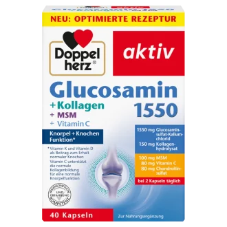 کپسول گلوکوزامین دوپل هرز اکتیو آلمانی دوز 1550 با کلاژن هیالورون و ویتامین