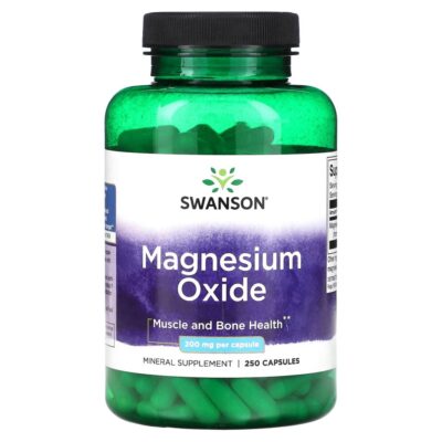 کپسول منیزیم اکساید Swanson Magnesium Oxide 200mg سوانسون (250 عددی)