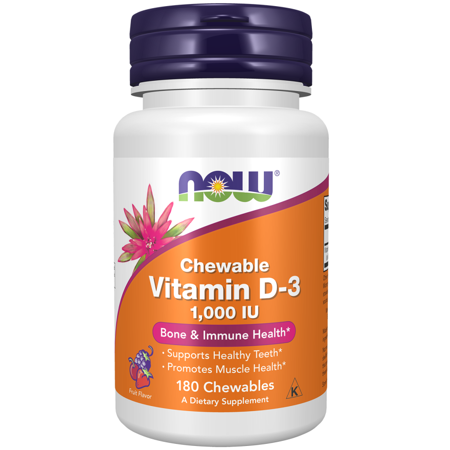 قرص ویتامین جویدنی NOW Foods D3 1000iu Chewables (180 عددی)_699860072de38.png قرص ویتامین جویدنی NOW Foods D3 1000iu Chewables (180 عددی) - Image 1