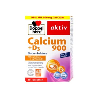 قرص کلسیم + D3 داپل هرز اکتیو Doppel Herz Aktiv Calcium 900mg (30 عددی)