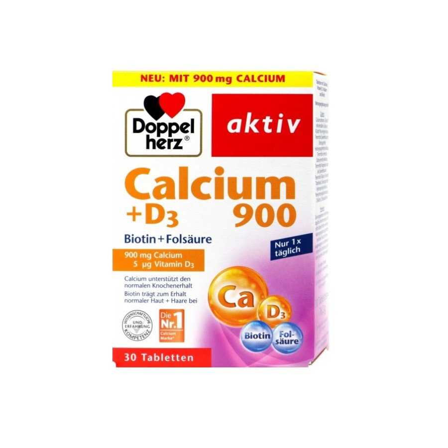 قرص کلسیم + D3 داپل هرز اکتیو Doppel Herz Aktiv Calcium 900mg (30 عددی)_6a1da93fc7556.jpeg